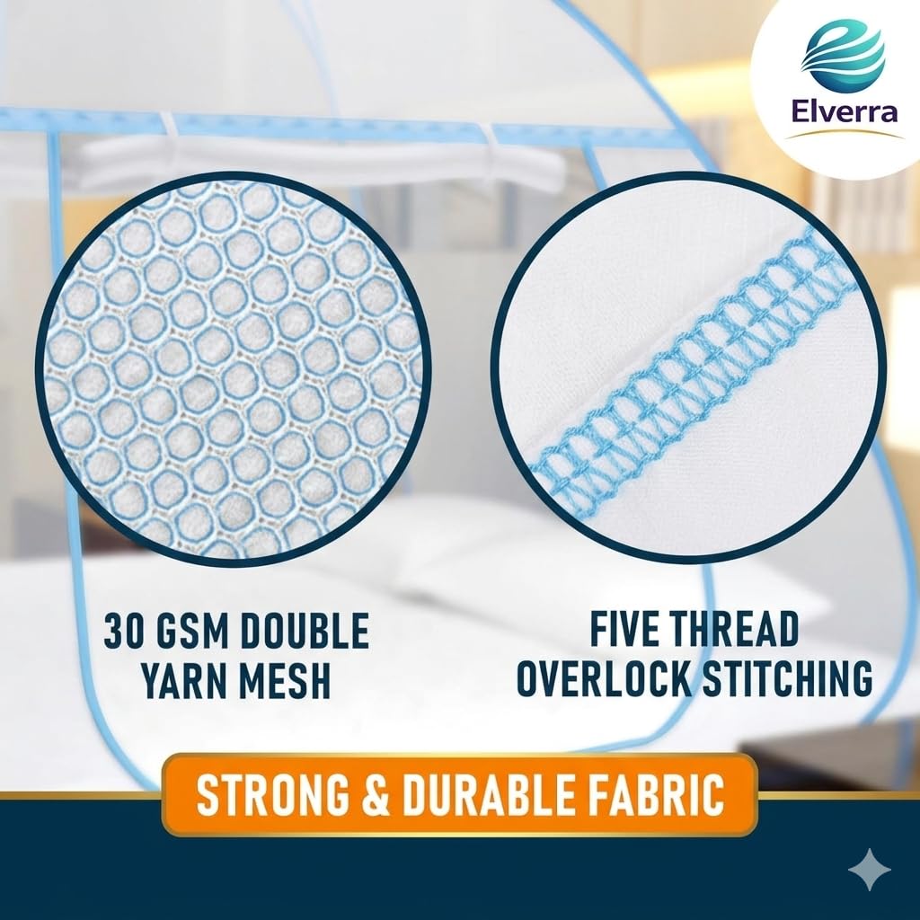 Premium Mosquito Net for Queen Size Double Bed (6 x 6 Feet), Easy Foldable Machardani with Corrosion Resistant PVC Coated Steel Frame