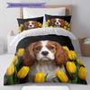 Flowers and dogs Pattern Bedding Quilt Set Quilt Cover Pillowcase Home Decoration Birthday Gift (1 * duvet cover + 2 * pillowcase, without core)