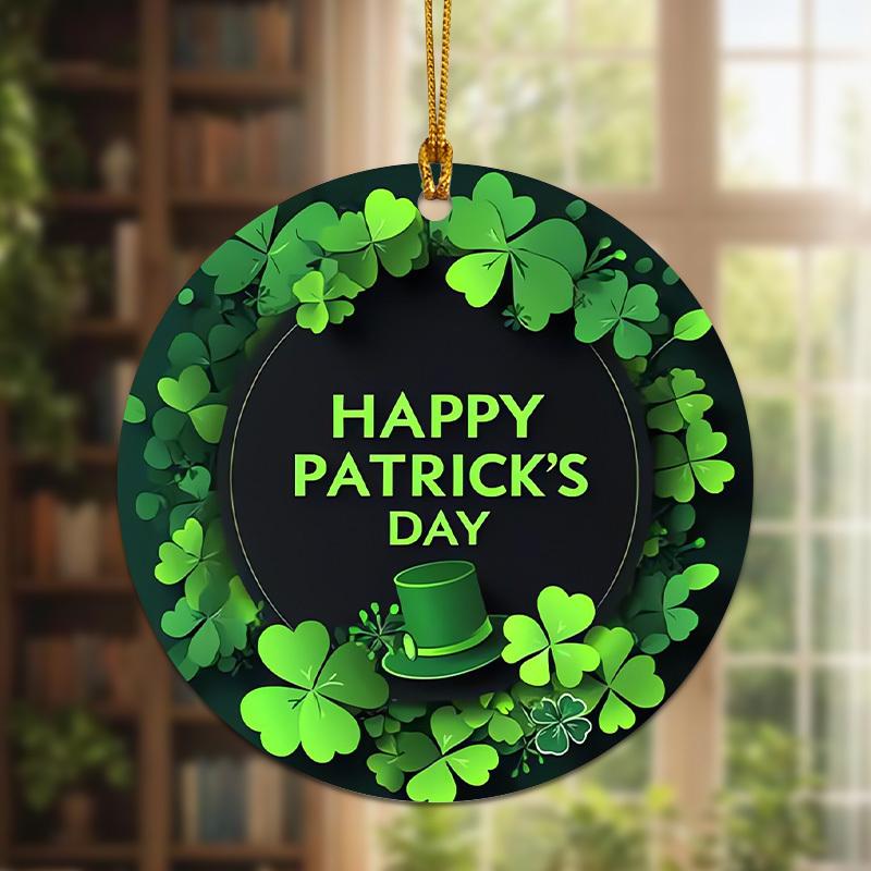 2D Flat "Happy St. Patrick's Day" Acrylic Decorative Sign, Green Leprechaun Hat & Lucky Shamrock Design, Home Decor Plaque Hanging Wall Art Decorative