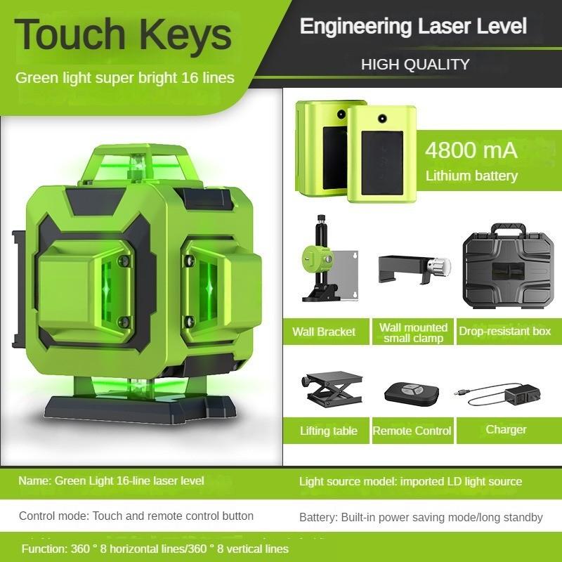Nivelador Láser Verde Nuevo de 12/16 Líneas Proyector Láser Autonivelante Portátil Herramienta de Medición de Líneas Cruzadas Horizontales y Verticales de 360°