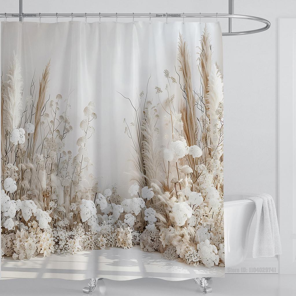 Plant Wheat Straw Shower Curtain Waterproof Shower Curtain Polyester Fabric 3D Printed Curtain Bathroom Decoration with Hooks
