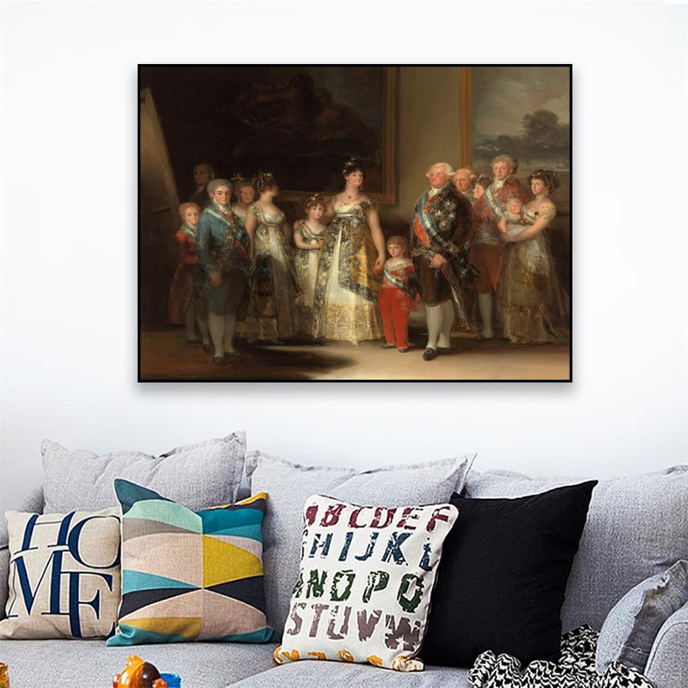 Classical Oil Painting Poster Francisco De Goya Charles IV of Spain and His Family Canvas Painting Vintage Gallery Decoration
