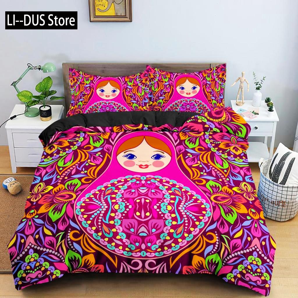 

Comforter Russian Dolls Microfiber Cute Pattern Comforter Russian Exotic Style For Kids Teen Double Queen King Size Comforter (quilt)-EU Single(135*200cm)3pcs