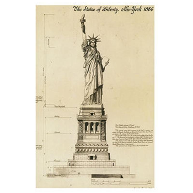 Triptiek Retro Amerikaans Vrijheidsbeeld Canvas Schilderij Muurposter Parijs Eiffeltoren Architectuur Tekeningen Woondecoratie