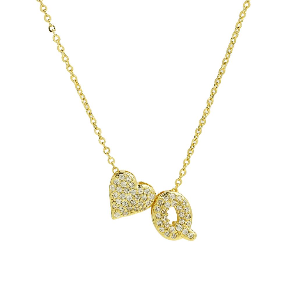 Fashion Small Bubble Initial Heart Letter Necklace 18K Gold Plated Link Chain Romantic Copper Heart Letter Pendant Necklace Gift