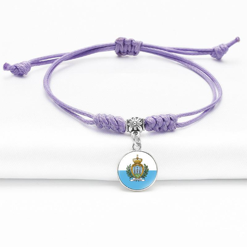 Purple Stylish Unisex Charm Bracelet With European Country Flags Length Adjustable