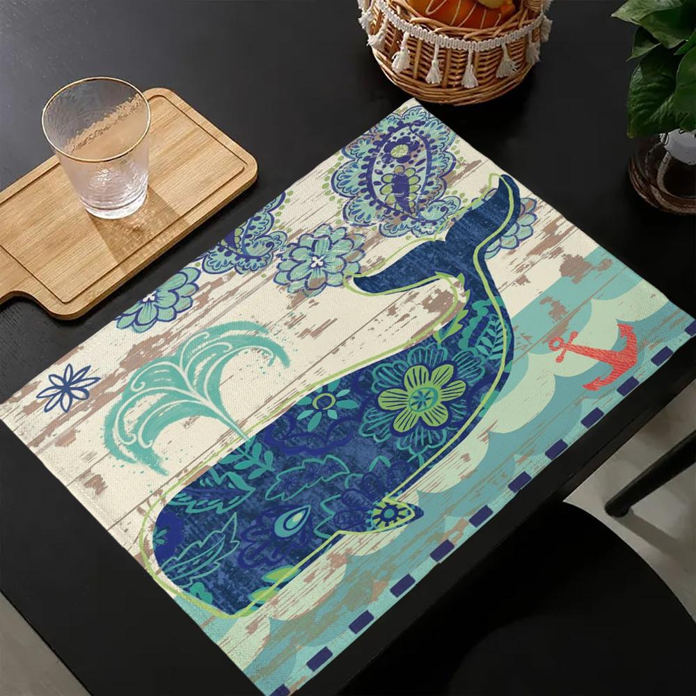 

Turtle kitchen Placemat Sea Style Ship Anchor Octopus Cotton Linen Table Mats 40X30 Nordic Western Placemat Cup Mats Coasters 30x45cm-4PC