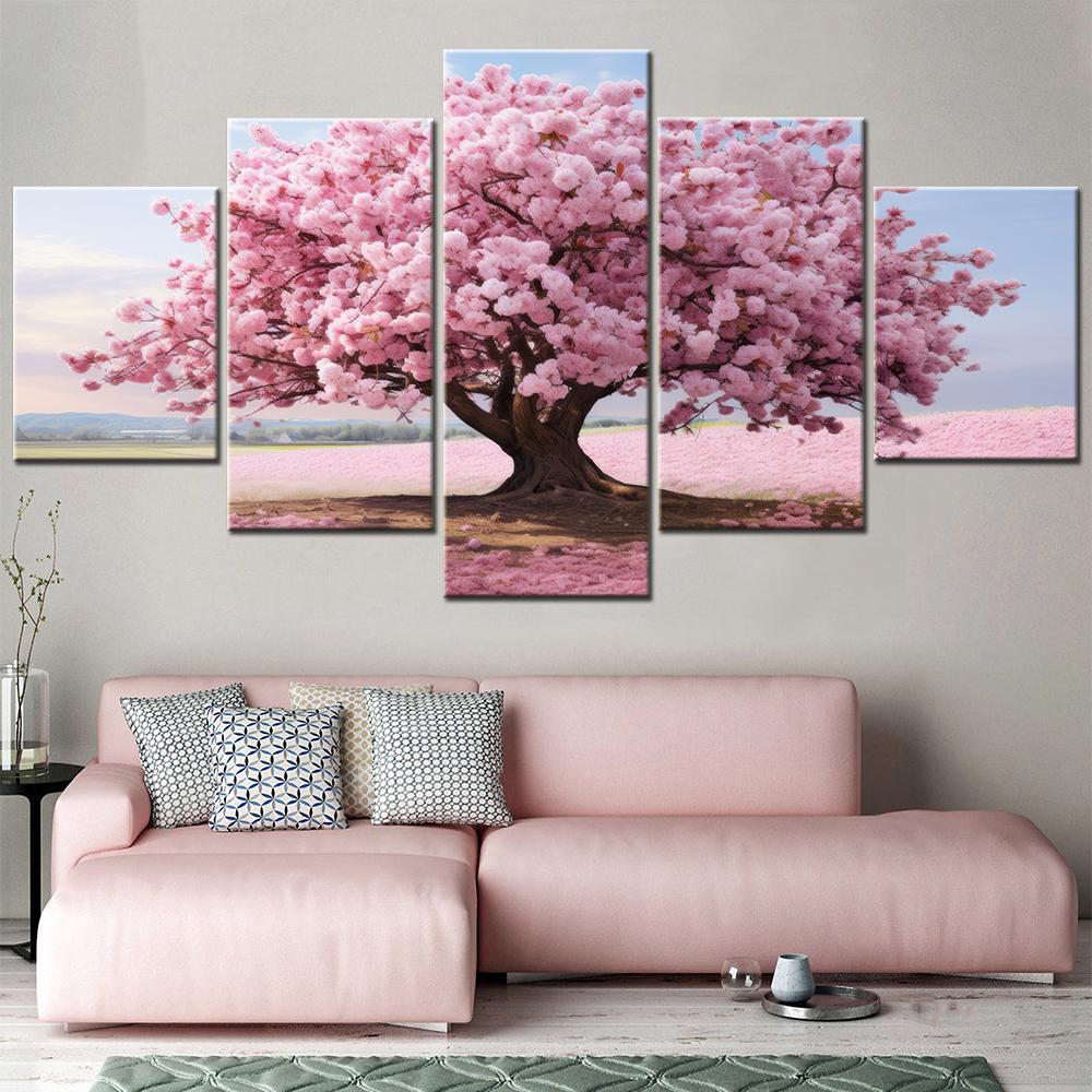 

5 Pieces Modular Wall Art Home Decor Canvas Paintings for Interior Pink Tree Flower Picture Modern Room Decoration 20X35 20X45 20X55CM