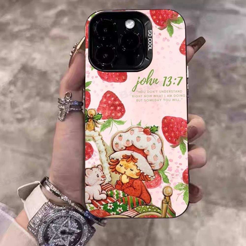 Animated S-Strawberry S-Shortcake Phone Case For IPhone 17 16 15 14 11 12 13 Pro Max Plus Pro Colored Silver Cover