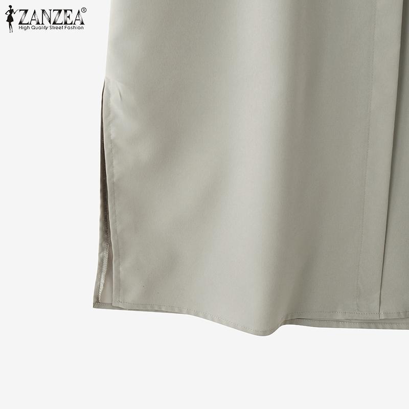 ZANZEA Women Casual Turn Down Collar Solid Color 3/4 Sleeve Shirt Dress