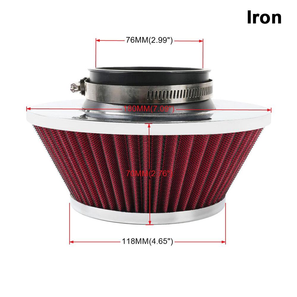 New 76MM Iron Stainless Steel Sports High Power Flow Cold Air Filter Universal Car Cone Air Intake Filter Induction Kit OFI073