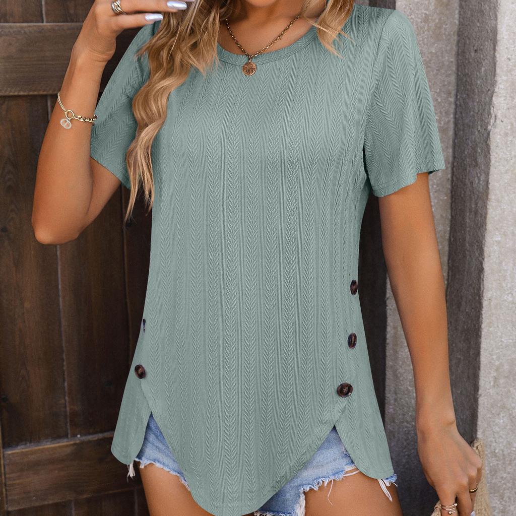 Letní dámské tričko s kulatým výstřihem a pšeničným žakárovým topem s krátkým rukávem