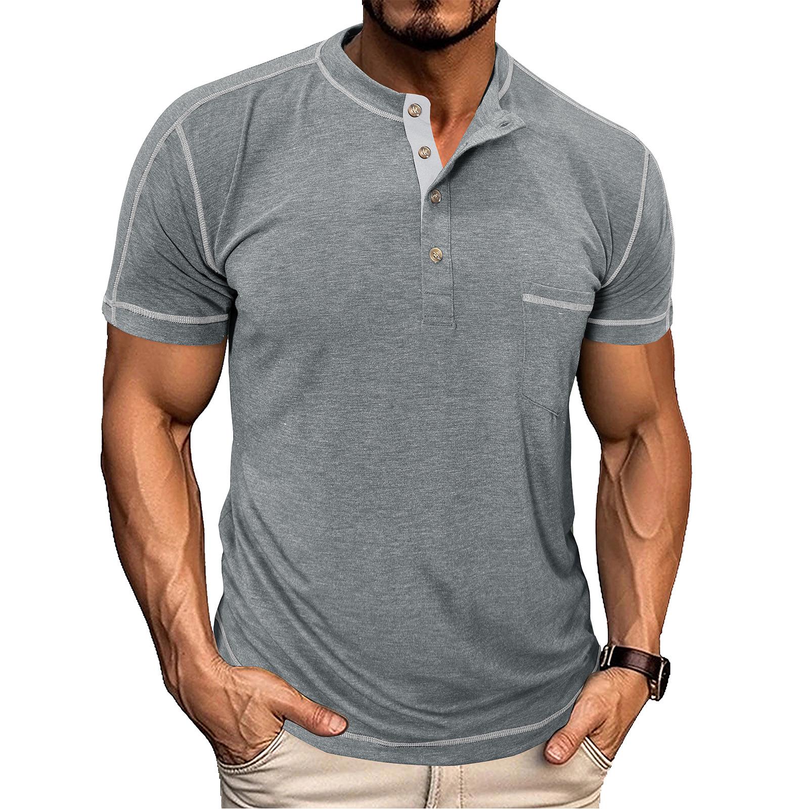 Мужская футболка-henley с коротким рукавом в американском стиле, с цветовыми блоками Extra Extra Extra Large светло-серый