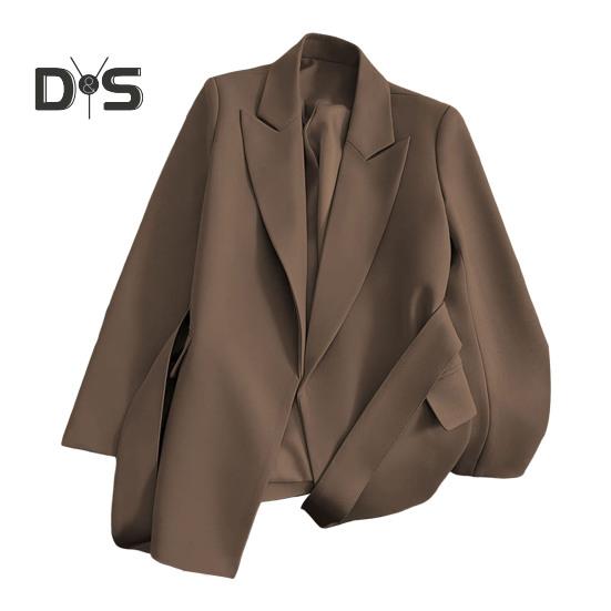 

Женский пиджак с лацканами, длинный рукав, шнуровка, однотонный пиджак с карманами, свободный крой, деловая верхняя одежда M кофейный
