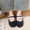 Comfortable Women's Furry Mary Jane Shoes for Autumn/Winter - Versatile, Solid Color, Cotton-Enhanced, Ideal for Home, Outdoor, and Commuting.