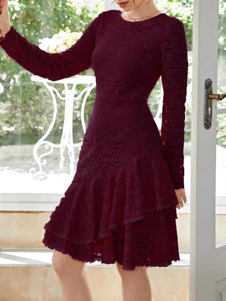 European and American Lace Ruffle Long Sleeve Fishtail Dress - New Autumn/Spring Fashion