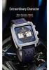MEGIR Men's Square Genuine Leather Chronograph Quartz Watch