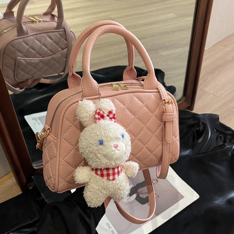 Trendy Medium-sized Shell Bag With Checkered Pattern And Single Shoulder Strap For Women Pink