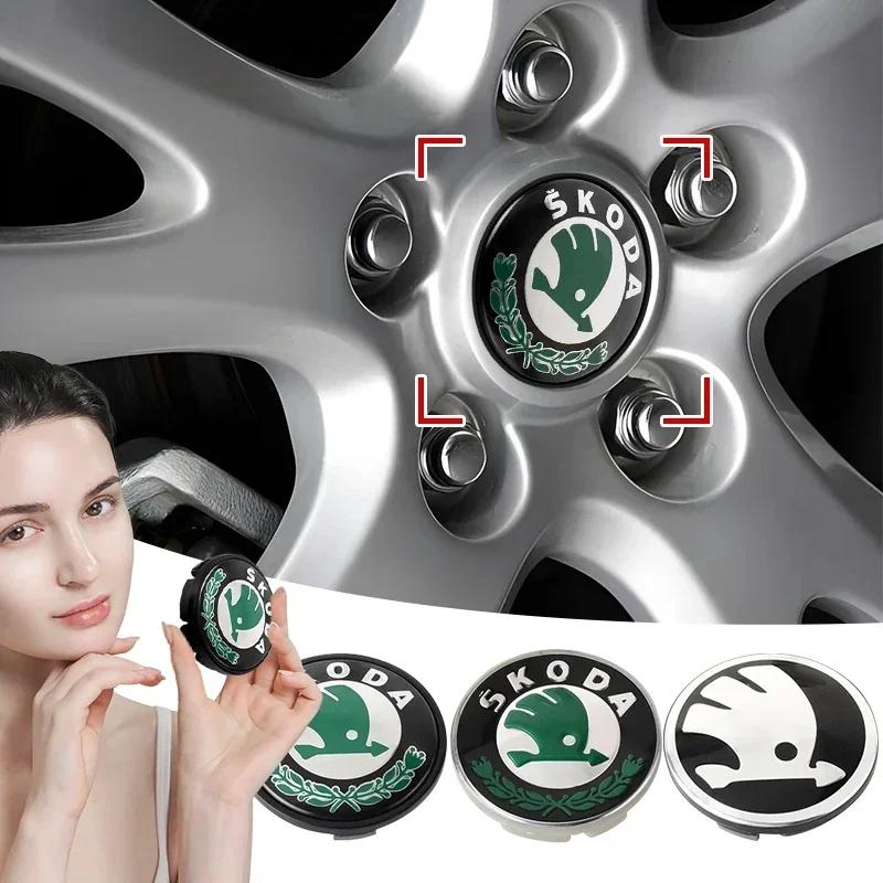 AAAAO1 4Pcs Car Styling Auto Wheel Hub Center Caps Rim Cover Badge Emblem For Skoda Octavia MK2 MK3 A7 Karoq Kodiaq Superb Rapid Fabia