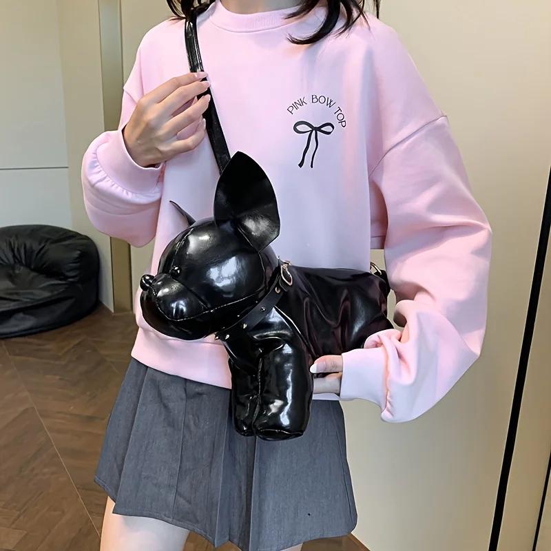 Cute French Bulldog Cartoon Bag for Women, Trendy Fashion 's Shoulder Crossbody Satire Doll Dog, Fashion Accessory, Casual Bag
