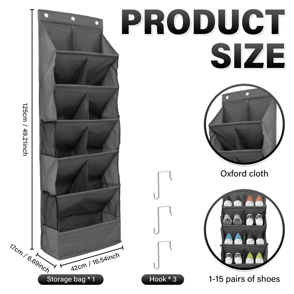 11Pocket Hanging Shoe Rack Oxford Cloth Over The Door Shoe Organizer Large Capacity Wall Shoe Storage for Closet Pantry Bathroom
