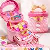 Conjunto de Maquiagem para Meninas Caixa de Cosméticos Brinquedo de Três Camadas Pincéis de Maquiagem de Brincar para Crianças Batom Blush Sombra Esmalte Brinquedo de Beleza Princesa