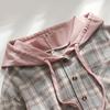 Women Coat Plaid Single-breasted Hooded Pocket Spring Shirt for Daily Wear