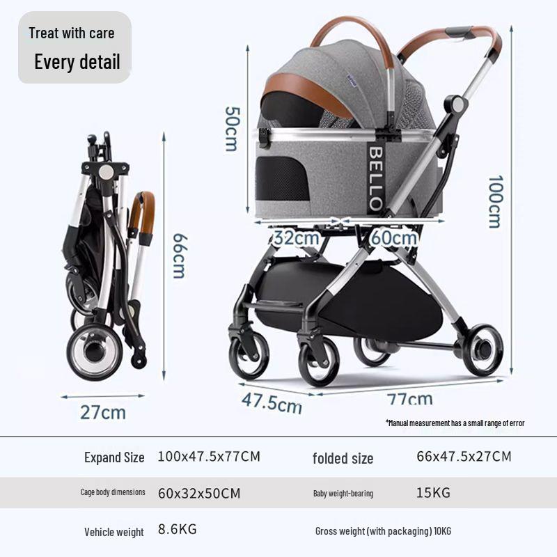 Bello Aluminum Drawbar Pet Stroller: Foldable Travel Bag for Cats and Dogs