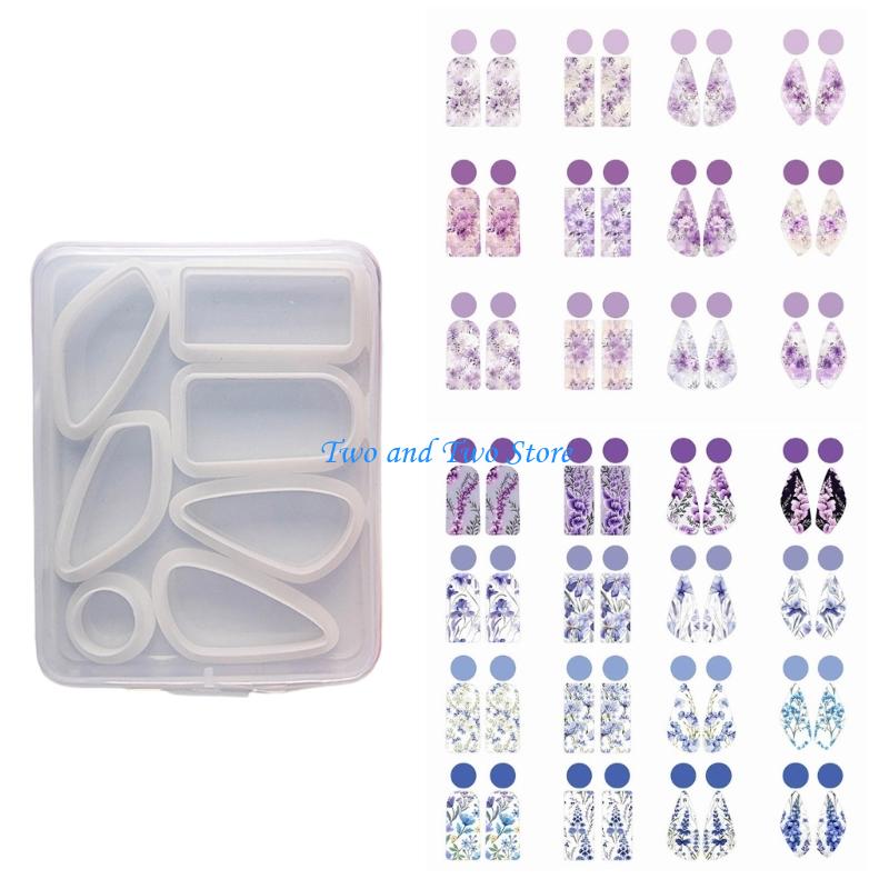 HX6F 7-Cavity Geometric Resin Jewelry Pendant Mold For Crafting Earrings Clay Mold CN