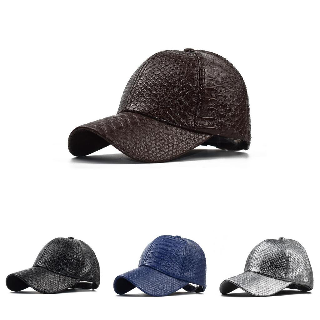 Fashionable Unisex Baseball Cap With Crocodile Pattern Pu Leather Adjustable Hat For Autumn And Winter Sun Protection