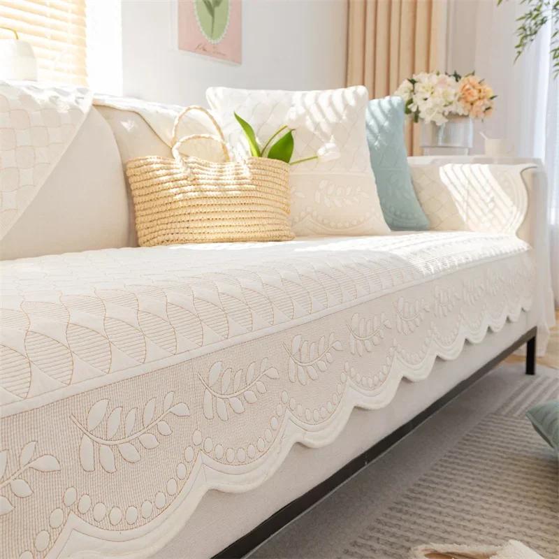 Pastoral Fresh Sofa Cushion Cotton Jacquard Sofa Cover Solid Color All Seasons Universal Couch Towel Living Room Furniture Decor