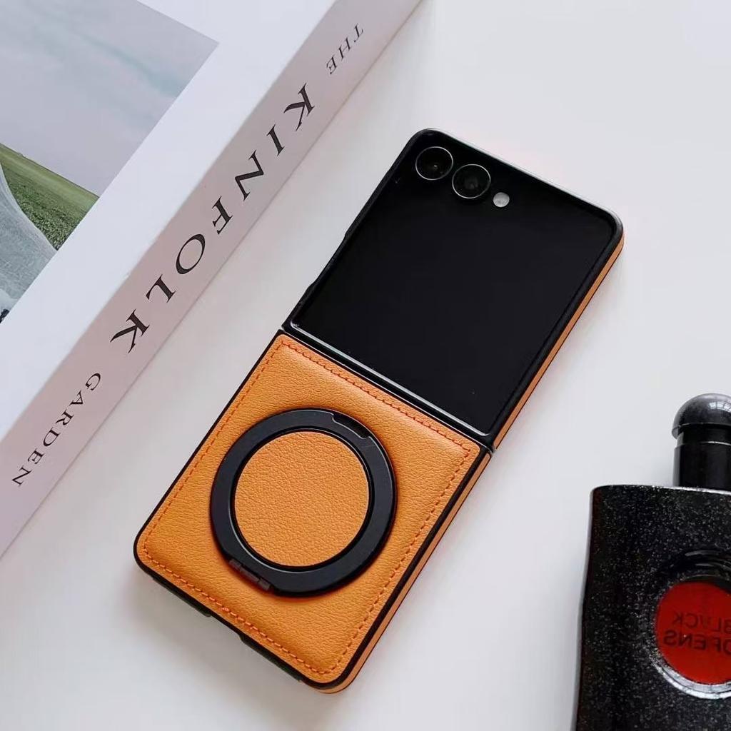 Busine Sle 360 Rotate Ring Stand Magsafe Magnetic Leather Phone Case for Samsung Galaxy Z Flip 7 6 5 4 3 Wireless Charging Cover