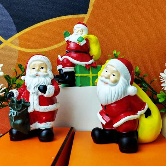 Santa Claus Figurine Christmas Tabletop Resin Santa Sculpture with Gift Bag for Mantle Bookshelf Home Decor