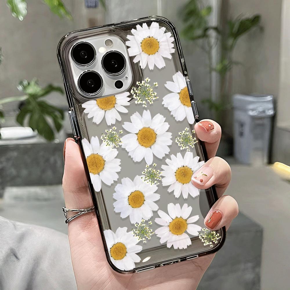 Full Screen Small Chrysanthemums Transparent Phone Case For IPhone 16 15 14 13 12 11 Pro Max 7 8 plus X XR XS Soft Case
