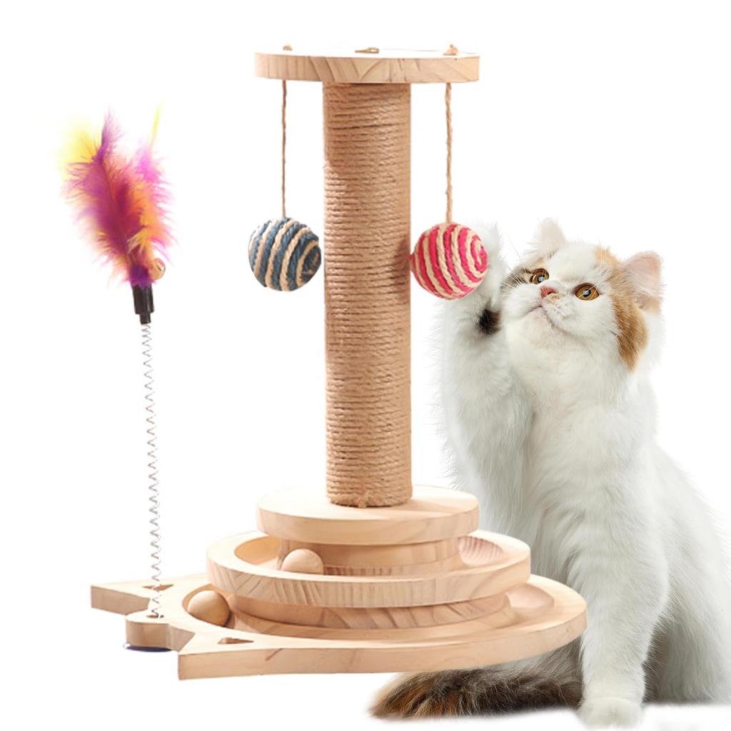 HARUMAKI Cat Tower Cat Claw Sharpener Cat Toy Cat Claw Sharpener Cat Scratcher Natural Wood Freestanding Easy To Assemble Multifunctional Integrated