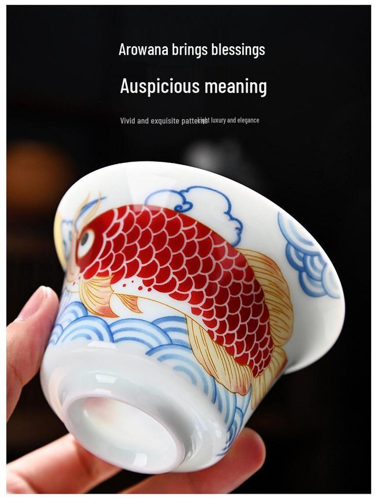 Red Arowana Na Fu Xishi Ceramic Kung Fu Gaiwan Tea Set with Gift Box