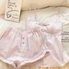 Sexy Sweet Lace Edge with Chest Pad Suspender Pajamas Women's Spring and Summer 1011 New Striped Home Clothing Outer Wear