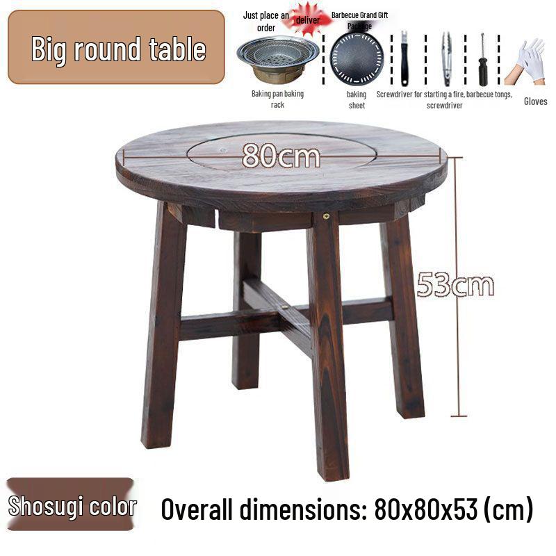 Outdoor Anti-corrosion Fire Pit Tea Table with Solid Wood and BBQ Function, Includes Indoor/Outdoor Chairs for Home Use