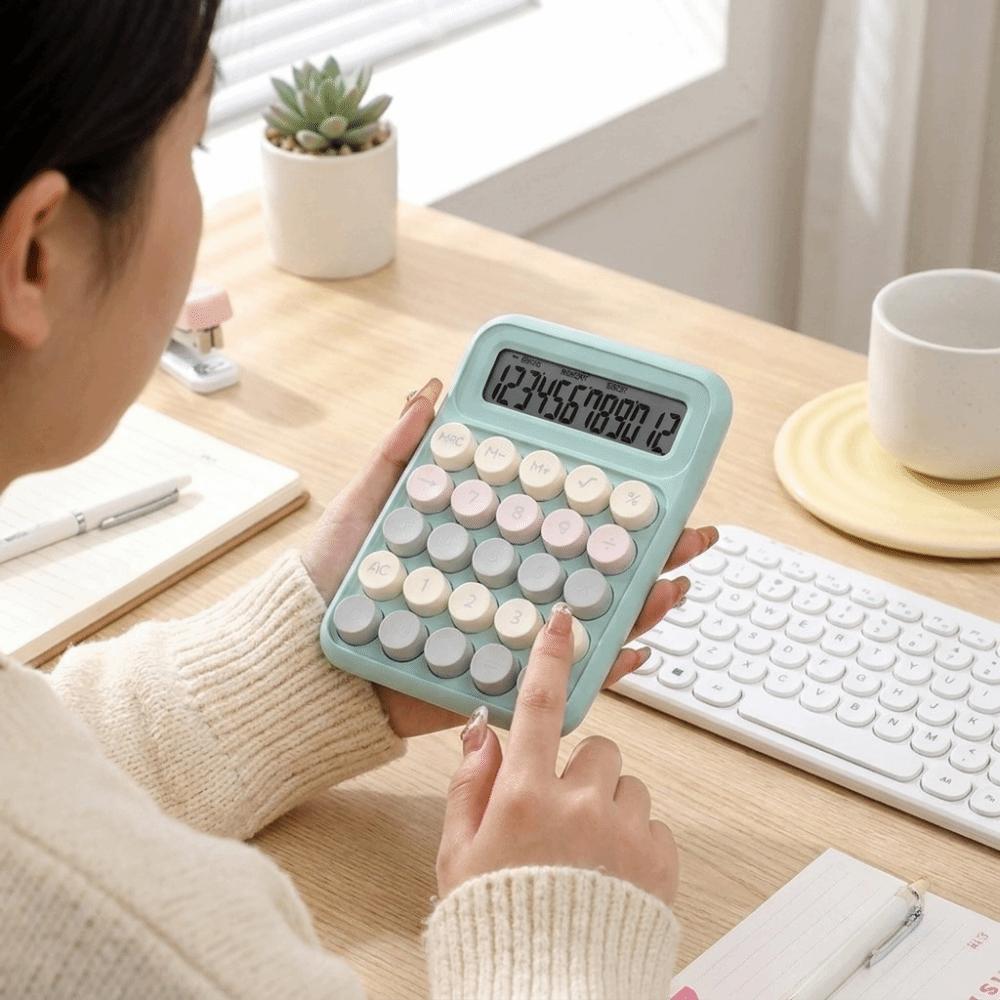 11 Digit Mechanical Key Calculator Large LCD Display Round Button Silent Calculator ABS Material Pastel Color