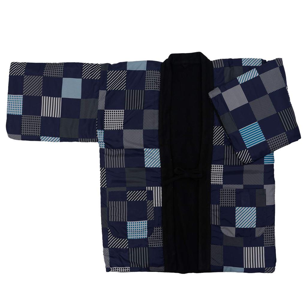 KYOETSU Men's Winter Fleece Hanten (1. Navy Checkered Pattern, Size M)