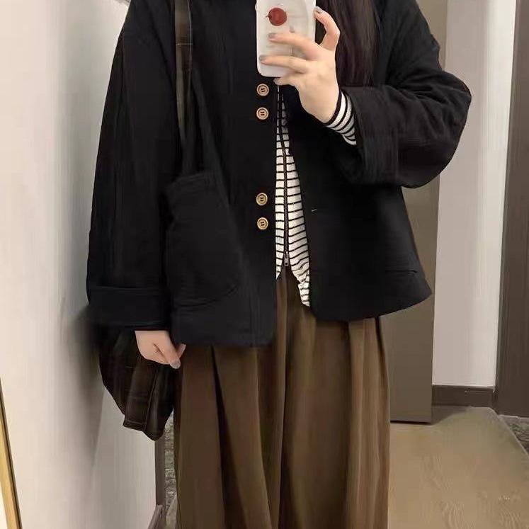 Women's 2025 Japanese Retro Black Trench Coat - Early Autumn/Spring Casual Jacket