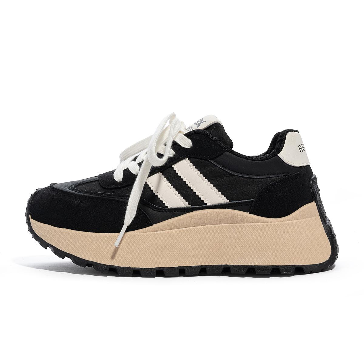 

Женские весенние туфли на толстой подошве в стиле знаменитостей 2024 года для пап — модные повседневные кроссовки, увеличивающие рост 39 чёрный