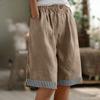 Women's Fashion  Color Stripe Patchwork Loose Button Cotton Linen Casual Five-Four Pants