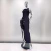 Floral Party Evening Dress with Ruffled Slit