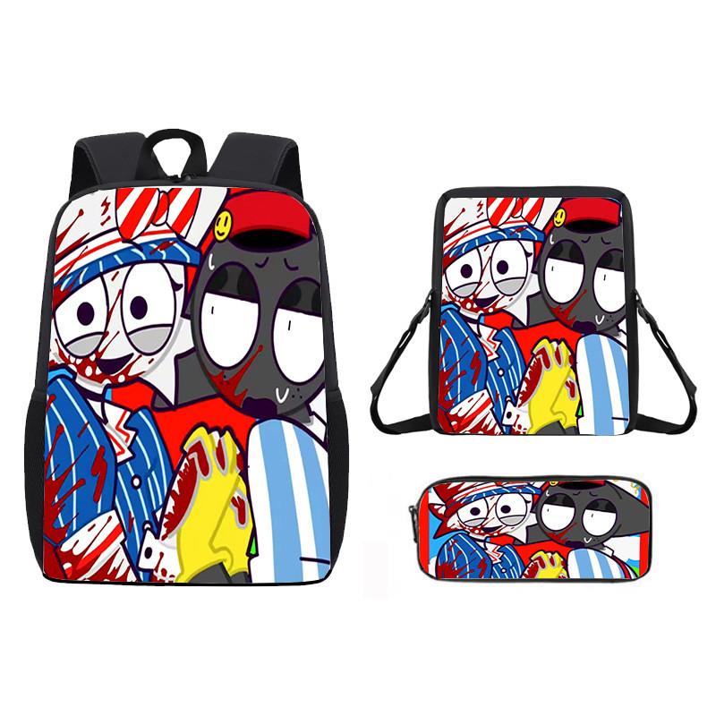 Incredibox Sprunki Pattern Backpack Shoulder Bag Pencil Case Three Set Piece