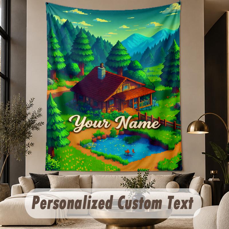Custom Text Printed Tapestry Stardew Valley Pattern Large Wall Hanging Indoor Room Decor