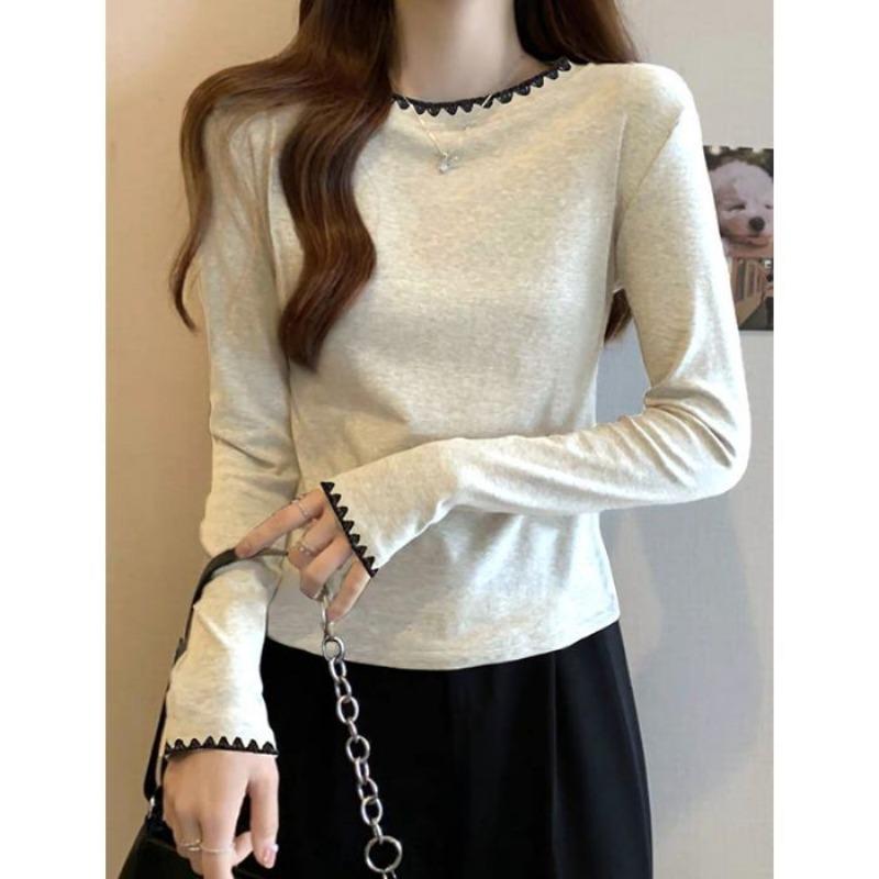 Women S Korean Chic Cotton Long Sleeve T Shirt Regular Fit Casual Top