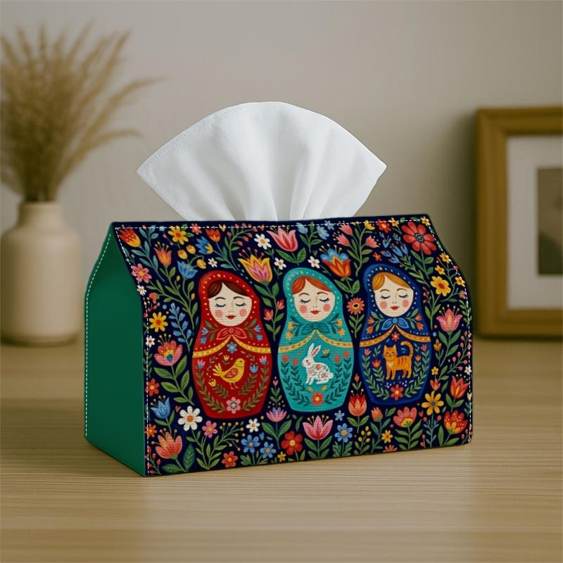 1pc Offers Two Size Options for a Party Tissue Box Featuring a Russian Folk Matryoshka Design. This Multifunctional Tissue Holder, Adorned with Ethnic