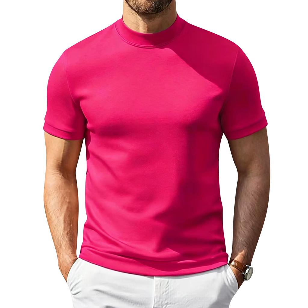 Męski T-shirt z krótkim rękawem i półgolfem Lekki Elastyczny Oddychający Podstawowy Top Miękki Dopasowany Podkoszulek do Codziennego Ubrania