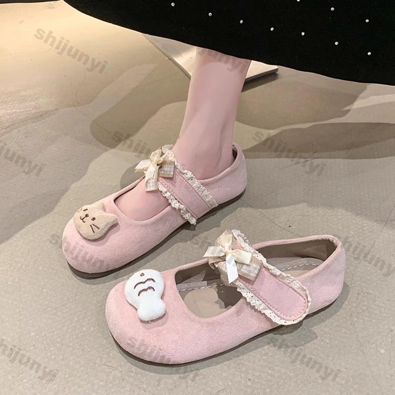 Mode Damen Sommerschuhe 2025 Sommer Neue Mode Runde Zehenpartie Schleife Mary Jane Schuhe Bequeme Weiche Sohle Leichte Spitze Ballerinas